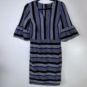 Eci 6 Navy Striped Bell Sleeve Career Sheath Dress